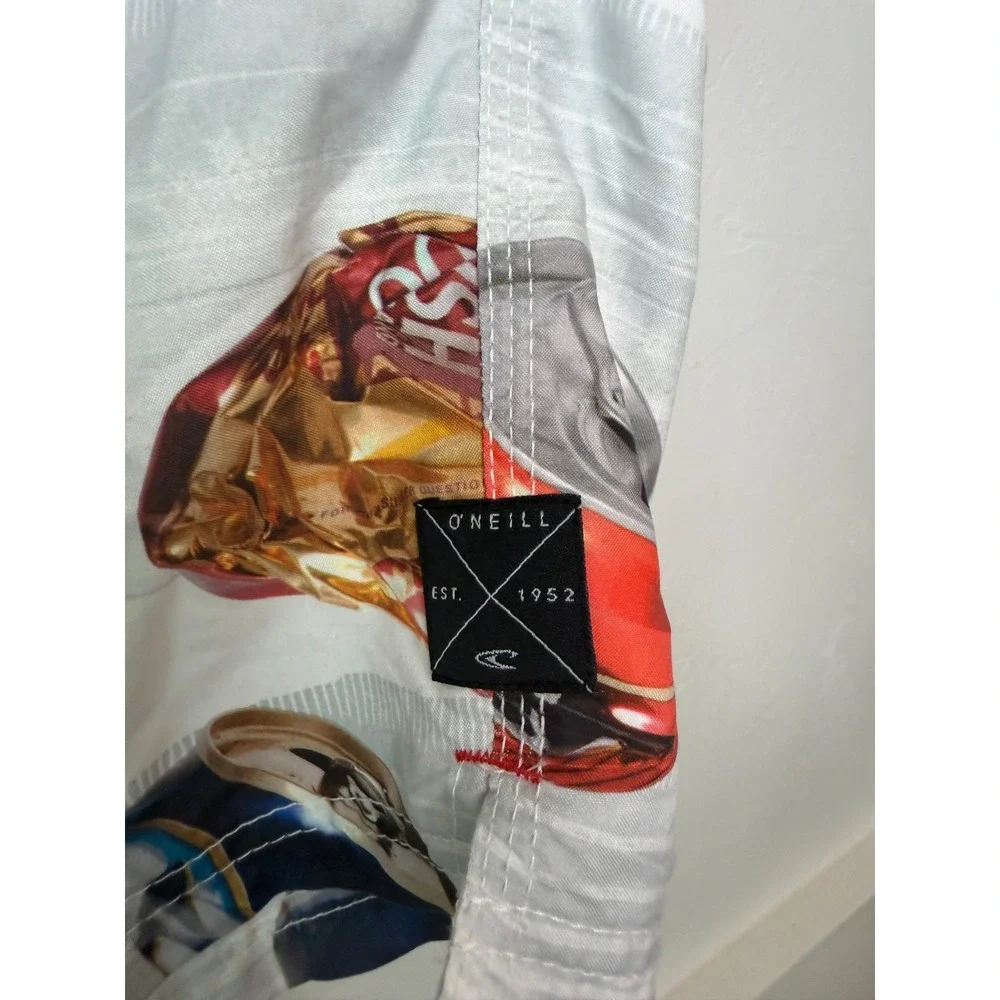 O'Neill Mens Board Shorts Size 30 Crushed‎ Soda Beer Can Print Swim Trunks Grey